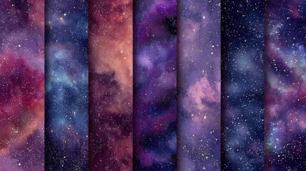 Cosmic Galaxy Patterns: Beautiful cosmic galaxy patterns with colorful nebulae and stars, isolated on a white background
