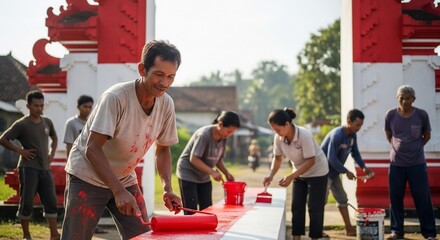 indonesian community painting gate independence day celebration