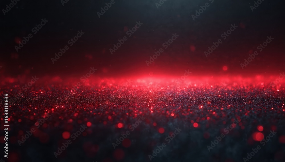 Poster dark background with glowing red particles and grainy texture. red light illuminates surface with su