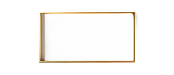A minimalist gold-framed empty picture frame displayed against a white background, suggesting potential for artistic creativity or interior decoration