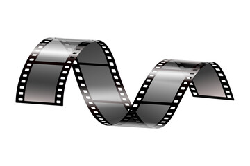 Roll of retro film strip on isolated transparent background. Photographic film in retro style. Curved film strip PNG.