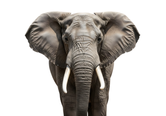 Closeup portrait of an elephant isolated on transparent background