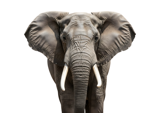 Closeup portrait of an elephant isolated on transparent background
