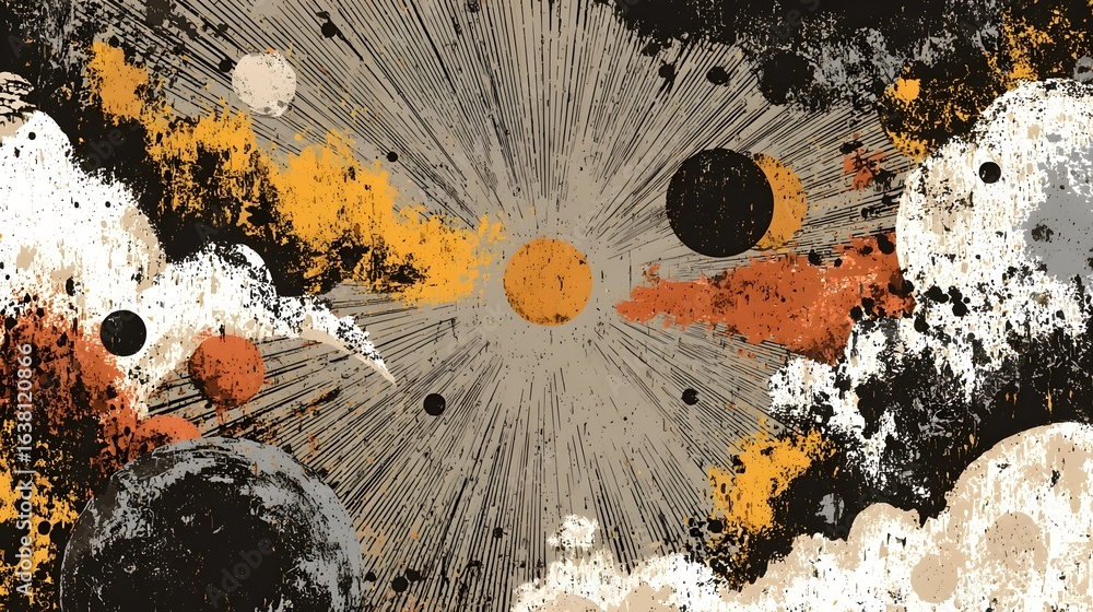 Poster a visually striking surreal abstract composition featuring a dramatic burst of radiant light vibrant