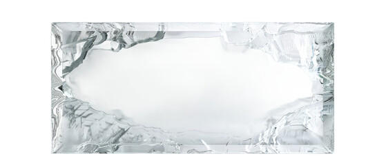 A crystal-clear ice block with jagged edges, reflecting light, set against a neutral background, showcasing its unique texture and transparency, ideal for artistic or culinary presentations