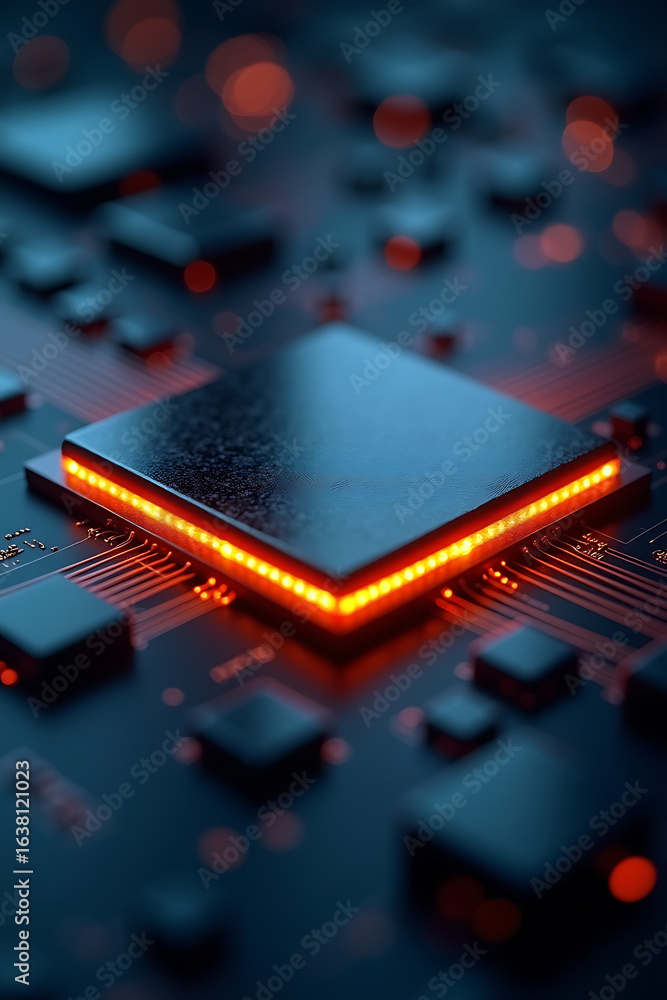 Aufkleber close-up view of a glowing central processing unit on a circuit board, showcasing intricate electron