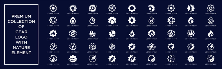 Premium collection gear logo with nature element bundle set