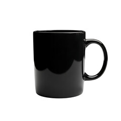 Black coffee mug with a handle, isolated on transparent background