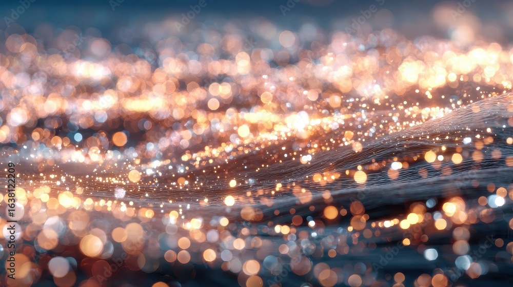 Poster sparkling abstract waves. dazzling glittery bokeh background for design elements