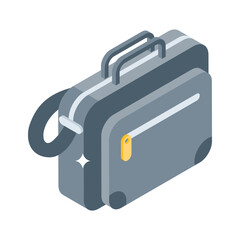 An isometric icon of laptop bag used for business travel