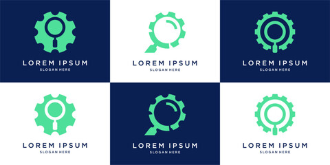 Zooming gear logo design set