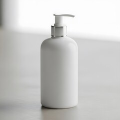 White pump bottle mockup for cosmetic and soap products on a neutral background