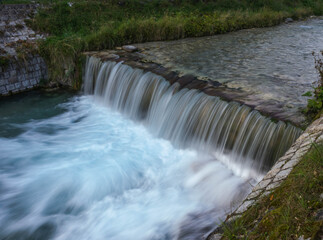 Small Waterfall Long Exposure in Mountain Town with silk effect