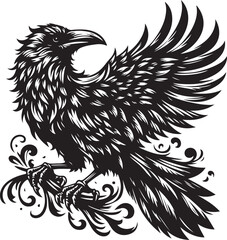 Fototapeta premium Majestic Raven with Spread Wings and Ornate Details