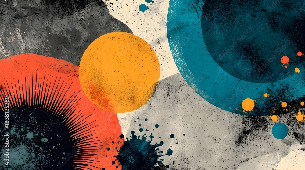 Poster an abstract visually striking composition featuring a dynamic interplay of organic and geometric sha