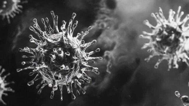 The microscopic structure of viruses with spikes, each capable of infecting cells.
