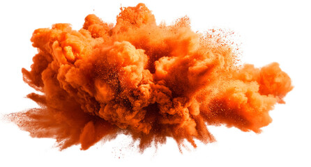 bright orange paint color powder festival explosion burst isolated white background.	
