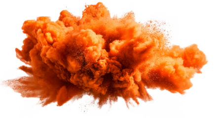 bright orange paint color powder festival explosion burst isolated white background.	
