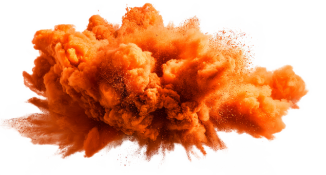 bright orange paint color powder festival explosion burst isolated white background.	
