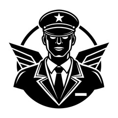 Illustration of a uniformed man with wings and a star on his hat black