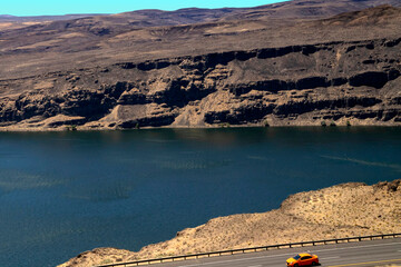 Columbia River gorge with Interstate 90, Washington