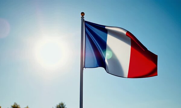 France national flag on flagpole footage