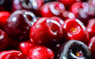 Composition with fresh ripe sweet cherries