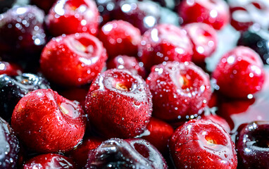 Composition with fresh ripe sweet cherries