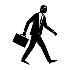 Silhouette of a businessman walking with a briefcase in black and white