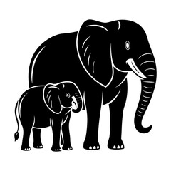 Illustration of a large elephant standing next to a smaller elephant