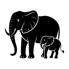 Illustration of a large elephant standing next to a smaller elephant