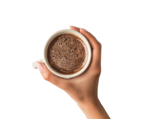 Cozy coffee moment with a cup in hand for warming breaks