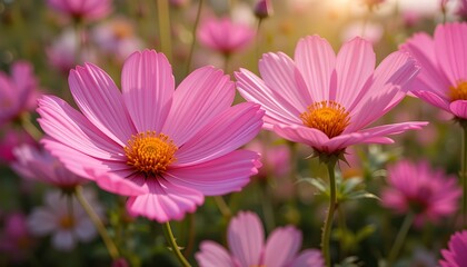 Obraz premium Beautiful Cosmos Flowers in Full Bloom with Vibrant Colors and Delicate Petals