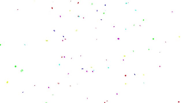 3D animation of exploding confetti White Background. Colorful Isolated Confetti party popper Explosion. Falling colored confetti raining animation on black background 