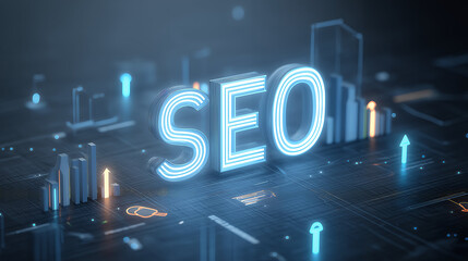 Futuristic 3D Render of a Glowing Digital SEO Icon