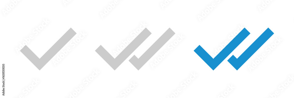 Aufkleber message sent, delivery and read status icons. single and double tick checkmark symbol. transparent p