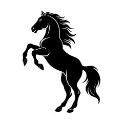 Silhouette of a rearing horse with flowing mane and tail design art