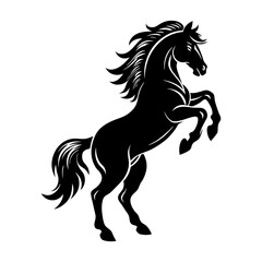 Silhouette of a majestic horse rearing up on its hind legs in black ink