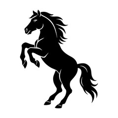 Silhouette of a rearing horse with flowing mane and tail in black color