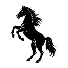 Silhouette of a rearing horse with flowing mane and tail in black color