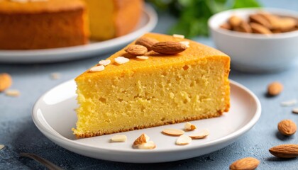 Closeup Slice Of Almond Cake On Plate
