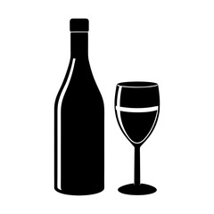 Illustration of a wine bottle and a wine glass in black and white style