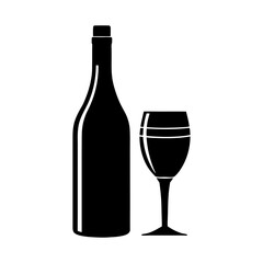Silhouette depiction of a wine bottle and a wine glass side by side