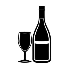 Illustration of a wine bottle and a wine glass in black and white style