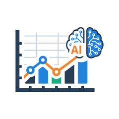 Business growth chart with AI brain graphic and data visualization.