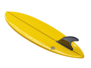 Vibrant yellow surfboard on display for summer beach activities