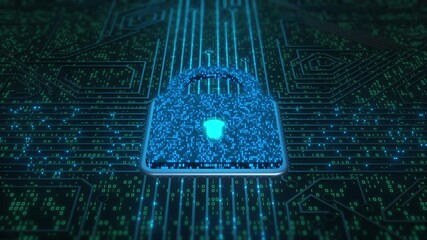 Digital security hologram of virtual lock icon on circuit board. Concept of finance data privacy and VPN service protection. Blockchain and secure crypto wallet background. Private cloud storage - Powered by Adobe