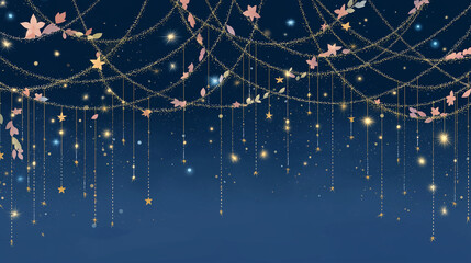 Starlit Night Sky with Hanging Leaves and Lights