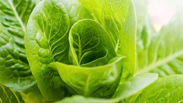 Close-up of Fresh Green Lettuce Leaves Showing Vibrant Textures and Natural Growth Patterns in a Bright Garden Setting