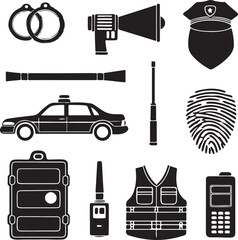 Law Enforcement Gear Silhouette Icons